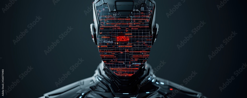 Poster futuristic ai concept with digital interface display on robotic head