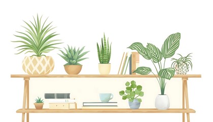 Interior of modern living room with plants in pots. 3d render