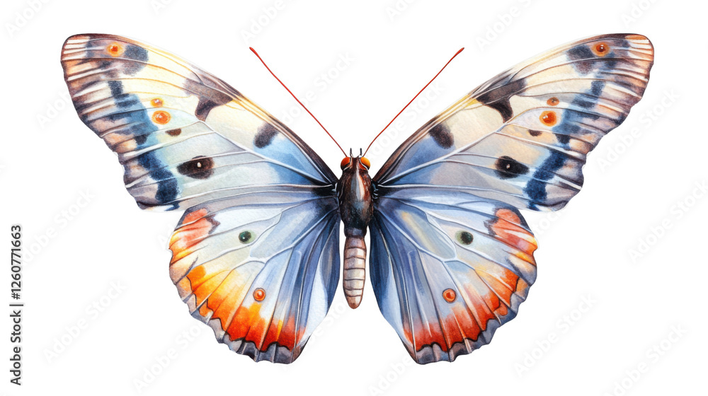 Poster colorful butterfly with open wings showing intricate patterns on transparent background