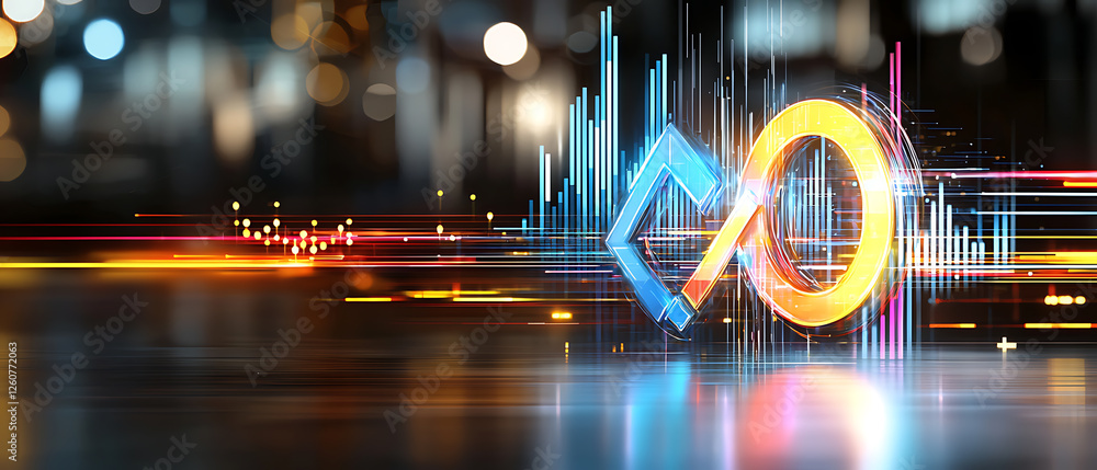 Poster dynamic data visualization displaying growth trends digital space graphic content futuristic environ