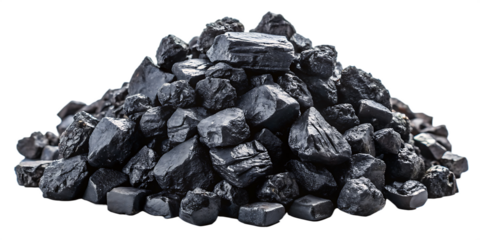 Pile of Crushed Coal Pieces isolated on white background as transparent. PNG. AI GENERATED