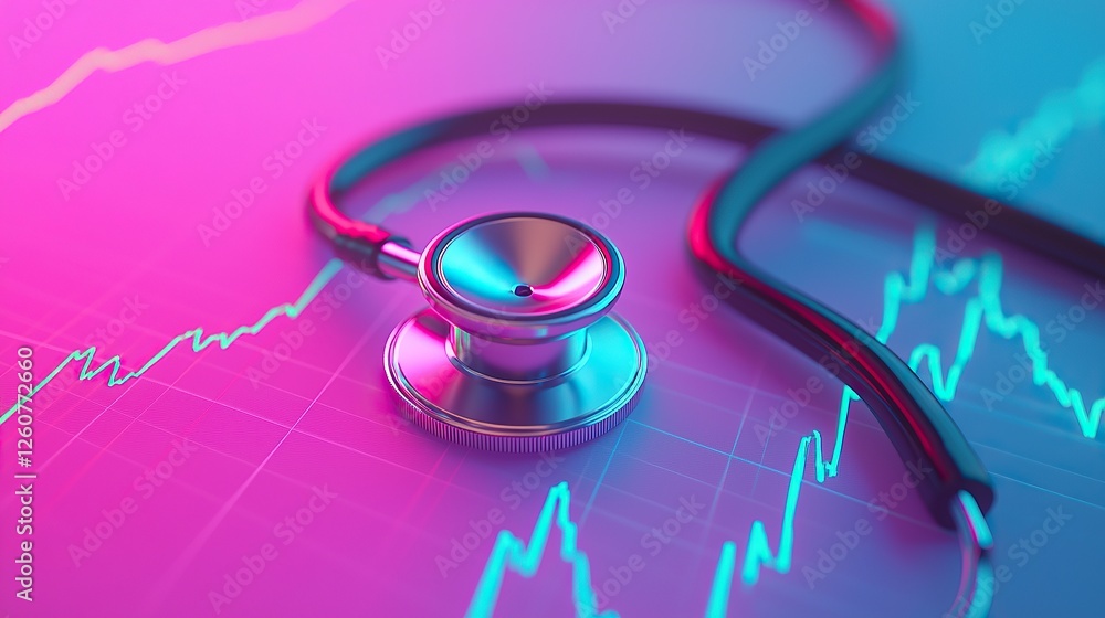 Aufkleber Stethoscope and digital health chart concept. A stethoscope on a digital graph background, symbolizing health and data analysis.