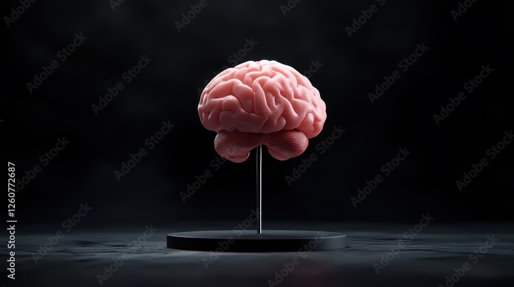 Poster realistic model of a human brain displayed on a dark background