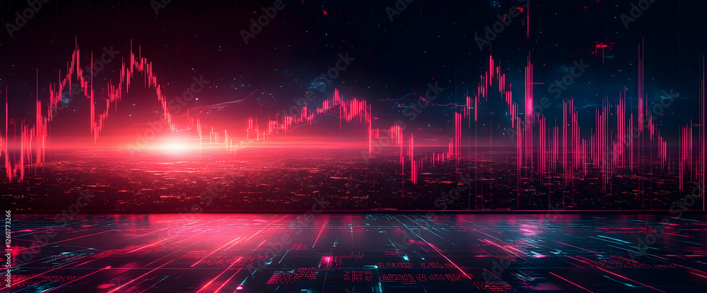 Poster abstract cityscape with financial data visualization