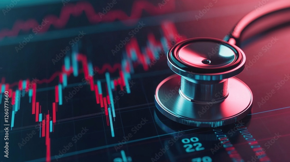 Aufkleber stethoscope and digital health chart concept. medical stethoscope on a financial graph, symbolizing 