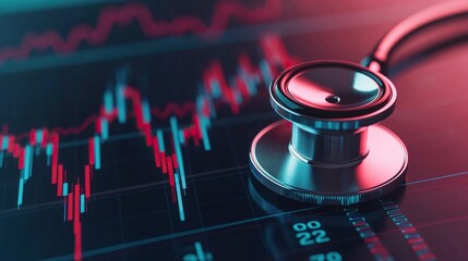 Stethoscope and digital health chart concept. Medical stethoscope on a financial graph, symbolizing healthcare and finance integration.