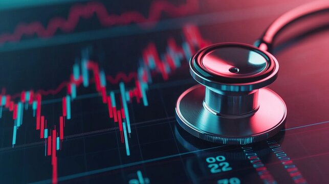 Stethoscope and digital health chart concept. Medical stethoscope on a financial graph, symbolizing healthcare and finance integration. - Powered by Adobe