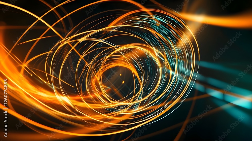 Poster Captivating abstract composition with mesmerizing swirls curves and bursts of vibrant luminous energy in a dynamic digital display  The image evokes a sense of power motion