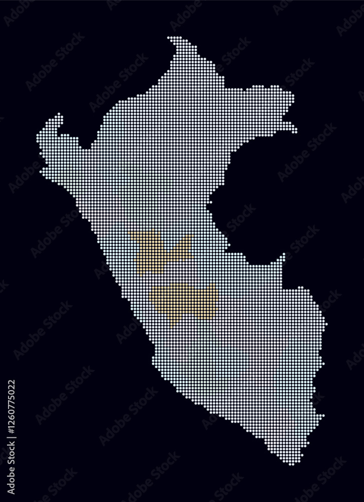 Poster peru dotted map. digital style map of the country on dark background. peru shape with circle dots. c