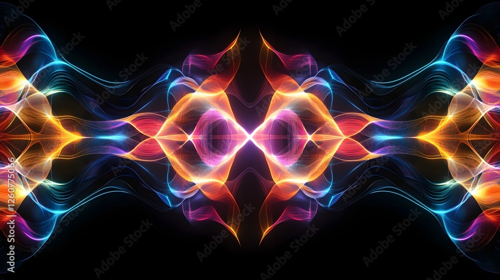 Fototapete Captivating abstract design featuring dynamic fluid waves of energy and luminous kaleidoscopic fractal patterns in a dazzling array of vibrant neon colors  This futuristic