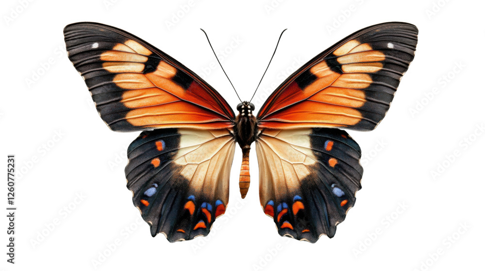 Poster vibrant butterfly with intricate wing patterns on transparent background