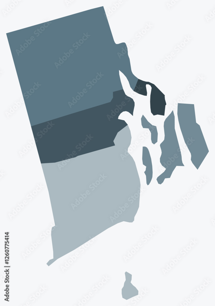Poster map of rhode island with counties. just a simple state border map with county division. blue grey co