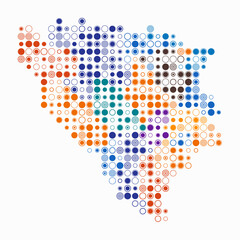 Bosnia and Herzegovina, shape of the country build of colored cells. Digital style map of the Bosnia and Herzegovina on white background. Large size circle blocks. Vibrant vector illustration.