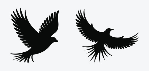 Flying Birds Silhouette Icon Set. Birds in Flight Silhouette Pack. Birds Flying Icon Collection.