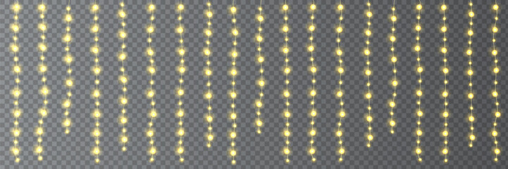 Festive Christmas light  glowing garland string on dark background.