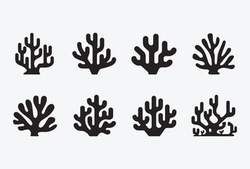 Fototapeta premium Coral Icon Set. Coral Silhouette Collection. Underwater Coral Vector Set. Sea Coral Icon Pack. Marine Coral Silhouette Designs.