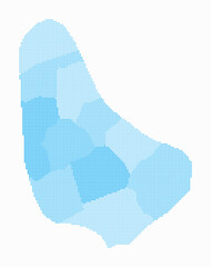 Barbados dotted map. Digital style map of the country on white background. Barbados shape with square dots. Colored dots style. Small size squares. Abstract vector illustration.