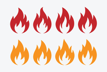 Fire Flame Icon Set. Burning Flame Icon Collection. Flame and Fire Icons. Hot Flame Symbol Set.