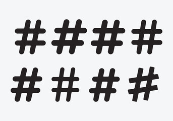 Hashtag Icon Collection. Colorful Hashtag Icons Set. Hashtag Silhouette Icon Pack. Social Media Hashtag Icons.