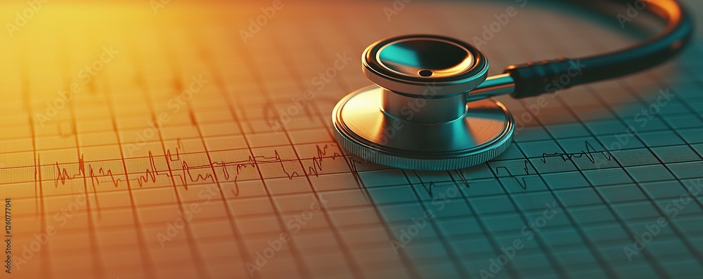 Aufkleber Stethoscope and digital health chart concept. A stethoscope rests on an EKG graph, symbolizing healthcare and monitoring of heart activity.