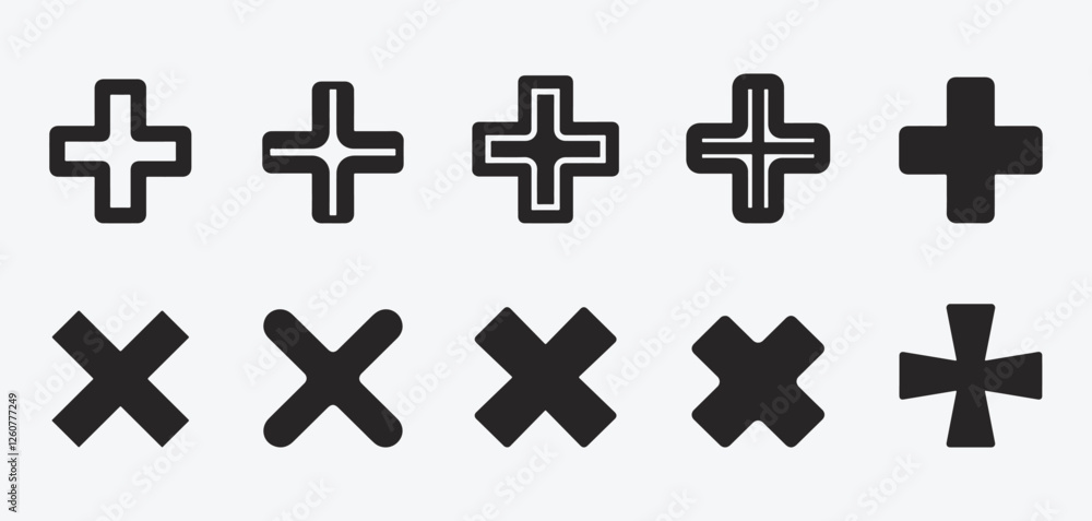 Poster plus and cross icon collection. medical plus and cross icons. vector plus and cross set. minimal plu
