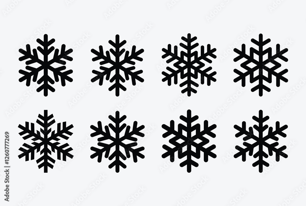 Poster snowflake silhouette icon set. elegant snowflake icon pack. clean snowflake symbol set. simple snowf