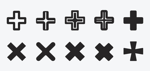 Plus and Cross Icon Collection. Medical Plus and Cross Icons. Vector Plus and Cross Set. Minimal Plus and Cross Icons.