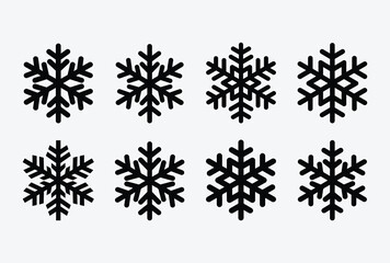Snowflake Silhouette Icon Set. Elegant Snowflake Icon Pack. Clean Snowflake Symbol Set. Simple Snowflake Silhouettes.