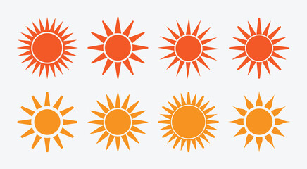 Sun Icon Set. Sun Icon Collection. Shiny Sun Icons Set. Sun Silhouette Bundle.