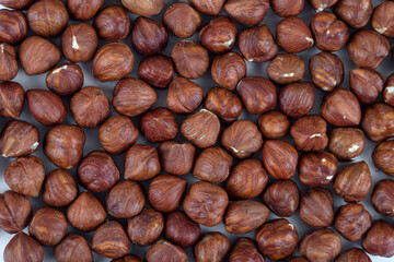 Top view of peeled hazelnut kernel group