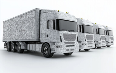 Carbon footprint transportation measurement climate. Freight trucks with data overlay on carbon emissions analysis.