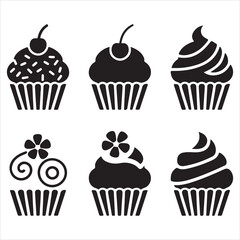 set vector various style cupcake silhouettes