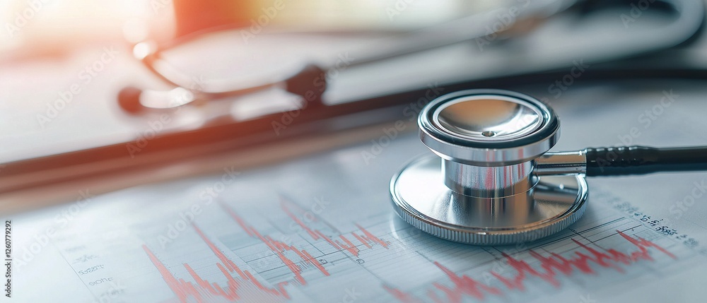 Aufkleber stethoscope and digital health chart concept. a stethoscope resting on medical charts in a clinical 