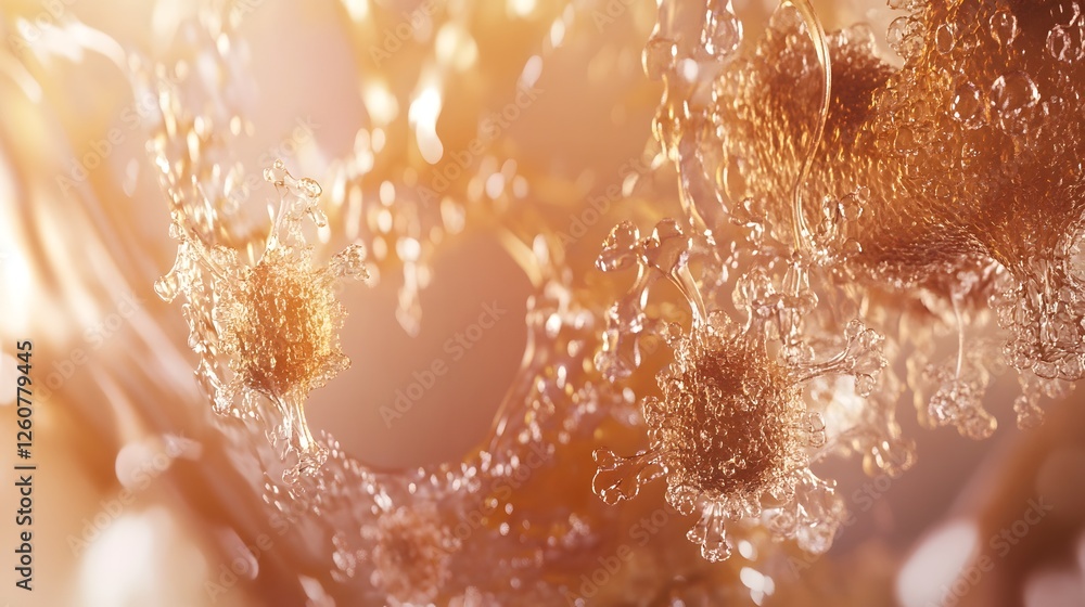 Poster Captivating abstract image featuring a radiant shimmering explosion of crystalline sparkles droplets and bursts of light energy against a warm glowing backdrop  Evoking a sense of magic wonder