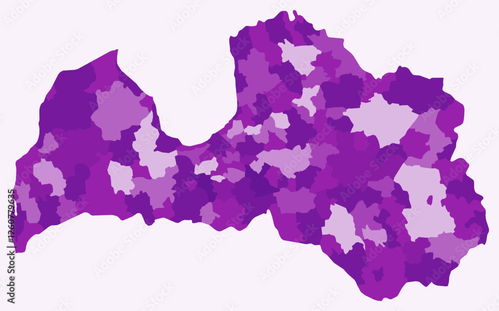 Poster map of latvia with regions. just a simple country border map with region division. purple color pale