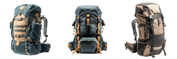 Naklejka premium Set of Durable Hiking Backpacks for Outdoor Adventures Isolated on a Transparent Background