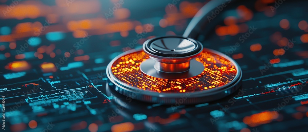 Aufkleber stethoscope and digital health chart concept. a stethoscope with glowing elements on a digital backg