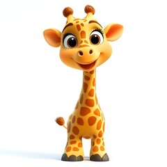 Cute baby giraffe cartoon, white background, children's book illustration