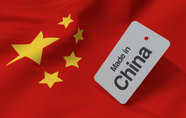 Chinese flag with Made in China on a price tag - 3D Illustration