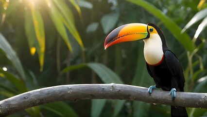 Fototapeta premium A beautiful toucan framed by jungle greenery