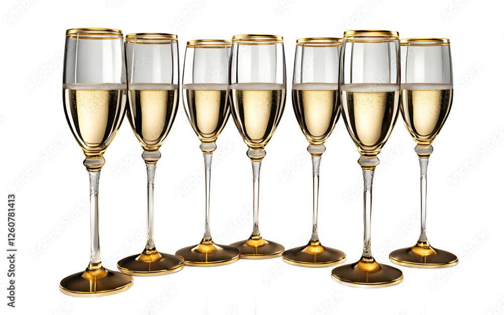 Aufkleber a set of elegant champagne flutes with a golden rim, isolated on a empty plain background