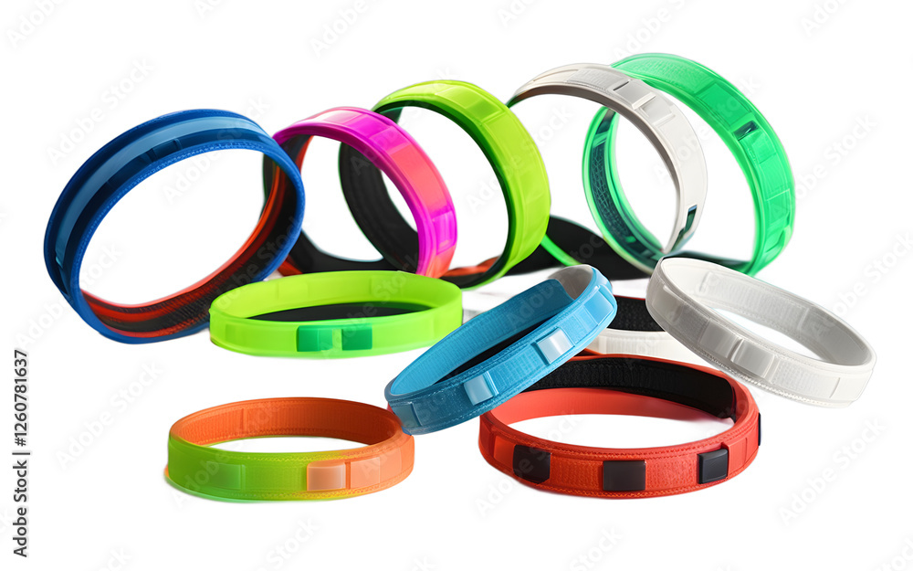 Poster a set of glow-in-the-dark wristbands, isolated on a empty plain background
