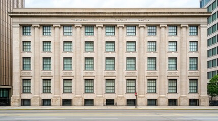 Fototapeta premium Classic Architectural Facade of Historic Building with Pillars and Symmetrical Design