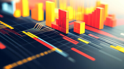 Abstract Financial Data Visualization with Red and Yellow Bar Graph
