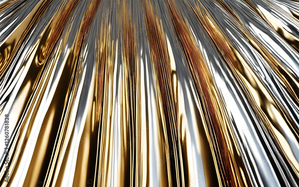 Poster a shimmering metallic foil curtain backdrop, isolated on a empty plain background