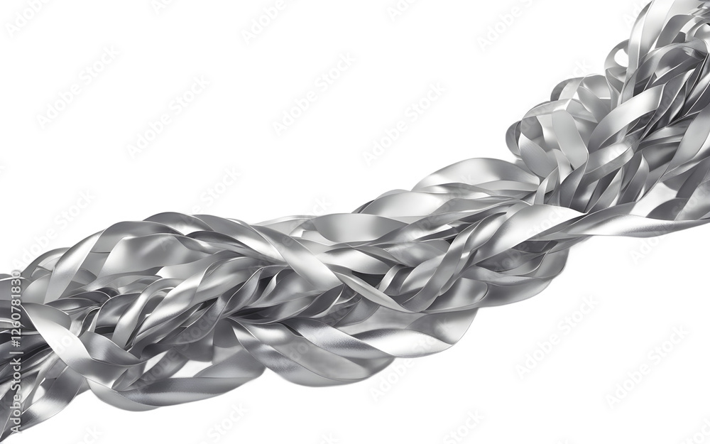 Poster a shiny silver streamer garland draped elegantly, isolated on a empty plain background