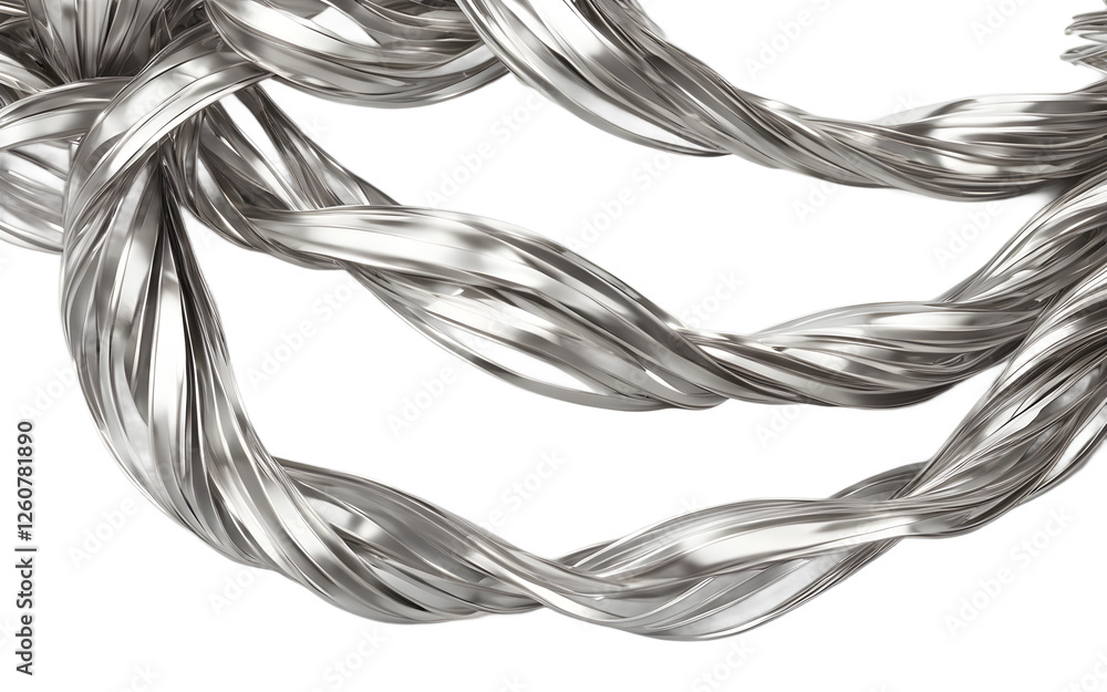 Poster a shiny silver streamer garland draped elegantly, isolated on a empty plain background