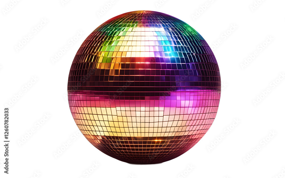 Poster a small disco light ball casting colorful beams, isolated on a empty plain background
