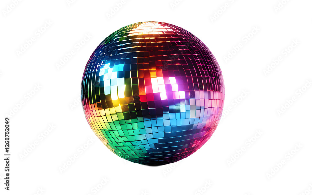 Poster A small disco light ball casting colorful beams, isolated on a empty plain background