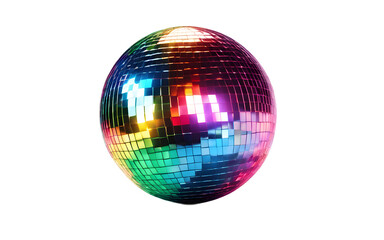 A small disco light ball casting colorful beams, isolated on a empty plain background